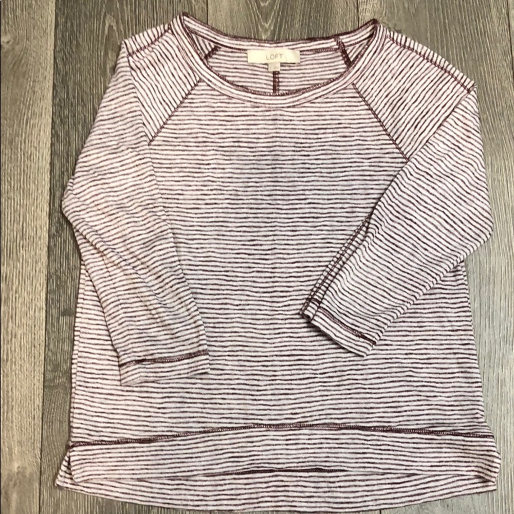 Loft Maroon and White Striped Top S